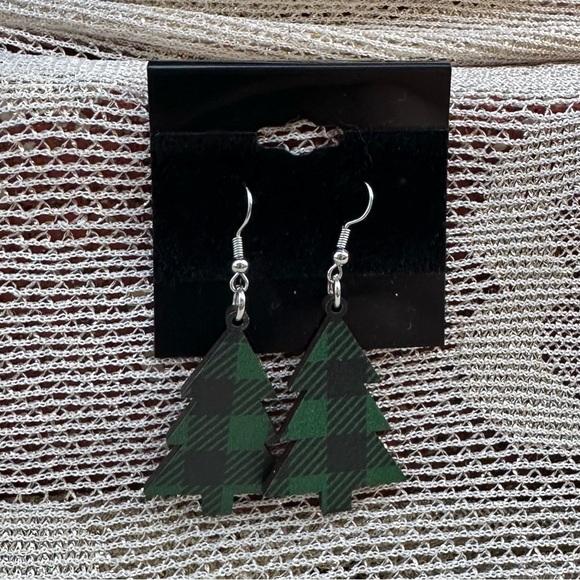Outdoorsy earrings Wood 🌲 Tree Fir Evergreen Spruce Coniferous Christmas plaid - Picture 6 of 9